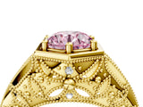 Yellow gold Hexagon Bezel Fancy Pink Round Cut Diamond Milgrain Split Shank Ring_52