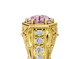 Yellow gold Hexagon Bezel Fancy Pink Round Cut Diamond Milgrain Split Shank Ring_53