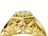 Yellow gold Hexagon Bezel Fancy Yellow Cushion Cut Diamond Milgrain Split Shank Ring_4