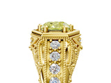Yellow gold Hexagon Bezel Fancy Yellow Cushion Cut Diamond Milgrain Split Shank Ring_5