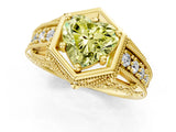 Yellow gold Hexagon Bezel Fancy Yellow Heart Cut Diamond Milgrain Split Shank Ring_1