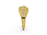 Yellow gold Hexagon Bezel Fancy Yellow Heart Cut Diamond Milgrain Split Shank Ring_2