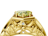 Yellow gold Hexagon Bezel Fancy Yellow Heart Cut Diamond Milgrain Split Shank Ring_4