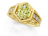 Yellow gold Hexagon Bezel Fancy Yellow Pear Cut Diamond Milgrain Split Shank Ring_1