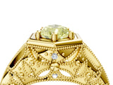 Yellow gold Hexagon Bezel Fancy Yellow Pear Cut Diamond Milgrain Split Shank Ring_4
