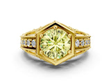 Yellow gold Hexagon Bezel Fancy Yellow Round Cut Diamond Milgrain Split Shank Ring