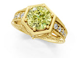 Yellow gold Hexagon Bezel Fancy Yellow Round Cut Diamond Milgrain Split Shank Ring_1