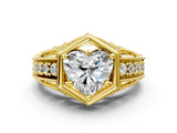 Yellow gold Hexagon Bezel Heart Cut Diamond Milgrain Split Shank Ring_3