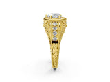 Yellow gold Hexagon Bezel Heart Cut Diamond Milgrain Split Shank Ring_5