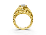 Yellow gold Hexagon Bezel Heart Cut Diamond Milgrain Split Shank Ring_6