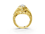Yellow gold Hexagon Bezel Marquise Cut Diamond Milgrain Split Shank Ring_6