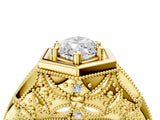 Yellow gold Hexagon Bezel Marquise Cut Diamond Milgrain Split Shank Ring_7