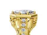 Yellow gold Hexagon Bezel Marquise Cut Diamond Milgrain Split Shank Ring_8