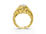 Yellow gold Hexagon Bezel Oval Cut Diamond Milgrain Split Shank Ring_6