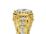 Yellow gold Hexagon Bezel Oval Cut Diamond Milgrain Split Shank Ring_8