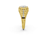 Yellow gold Hexagon Bezel Pear Cut Diamond Milgrain Split Shank Ring_5