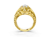 Yellow gold Hexagon Bezel Pear Cut Diamond Milgrain Split Shank Ring_6