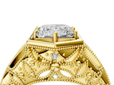 Yellow gold Hexagon Bezel Princess Cut Diamond Milgrain Split Shank Ring_7