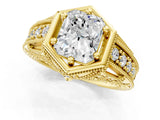 Yellow gold Hexagon Bezel Radiant Cut Diamond Milgrain Split Shank Ring_4