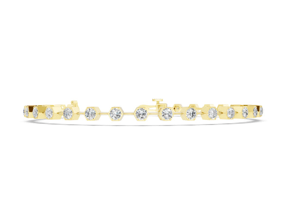 Yellow gold Hexagon Bezel Round Diamond Tennis Bracelet
