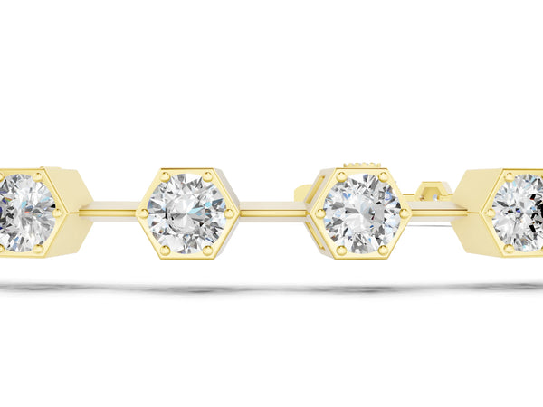 Yellow gold Hexagon Bezel Round Diamond Tennis Bracelet