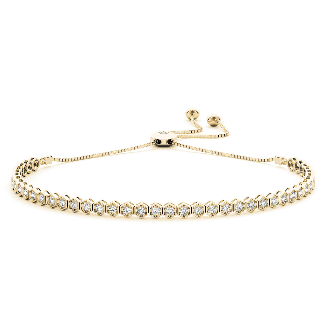 Yellow gold Hexagon Diamond Box Chain Slider Bracelet with Bezel Setting