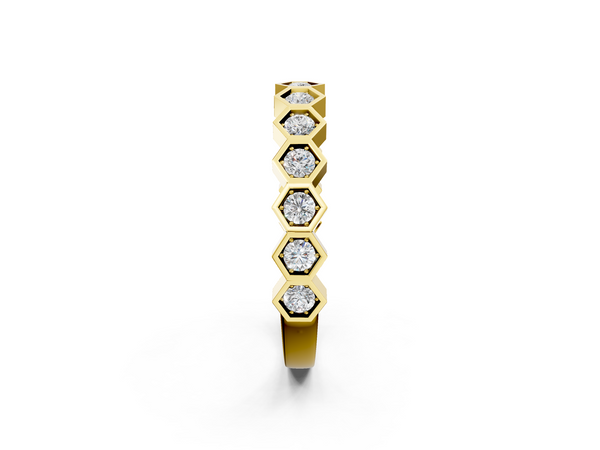 Yellow gold Hexagon Pave Diamond Eternity Band with Bezel Setting