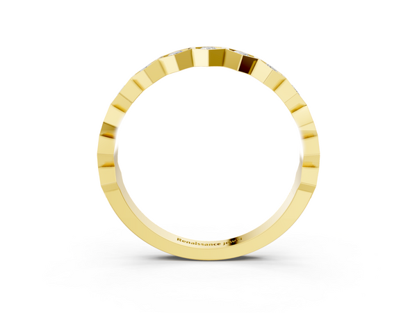 Yellow gold Hexagon Pave Diamond Eternity Band with Bezel Setting