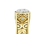 Yellow gold Hexagonal Bezel Cushion Diamond Engraved Band Prong Ring_11