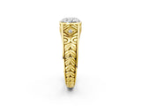 Yellow gold Hexagonal Bezel Cushion Diamond Engraved Band Prong Ring_8