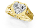 Yellow gold Hexagonal Bezel Heart Diamond Engraved Band Prong Ring_7