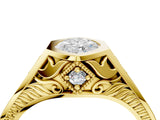 Yellow gold Hexagonal Bezel Marquise Diamond Engraved Band Prong Ring_10