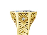 Yellow gold Hexagonal Bezel Marquise Diamond Engraved Band Prong Ring_11