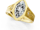 Yellow gold Hexagonal Bezel Marquise Diamond Engraved Band Prong Ring_7