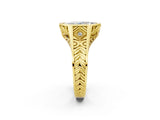 Yellow gold Hexagonal Bezel Marquise Diamond Engraved Band Prong Ring_8