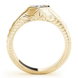 Yellow gold Hexagonal Bezel Oval Diamond Engraved Band Ring 2