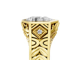 Yellow gold Hexagonal Bezel Pear Diamond Engraved Band Prong Ring_11