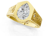 Yellow gold Hexagonal Bezel Pear Diamond Engraved Band Prong Ring_7
