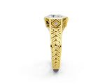 Yellow gold Hexagonal Bezel Pear Diamond Engraved Band Prong Ring_8
