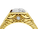 Yellow gold Hexagonal Bezel Princess Diamond Engraved Band Prong Ring_10