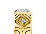 Yellow gold Hexagonal Bezel Princess Diamond Engraved Band Prong Ring_11