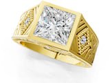 Yellow gold Hexagonal Bezel Princess Diamond Engraved Band Prong Ring_7