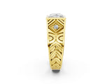 Yellow gold Hexagonal Bezel Princess Diamond Engraved Band Prong Ring_8