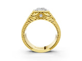 Yellow gold Hexagonal Bezel Princess Diamond Engraved Band Prong Ring_9