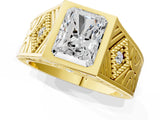 Yellow gold Hexagonal Bezel Radiant Diamond Engraved Band Prong Ring_7