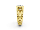 Yellow gold Hexagonal Bezel Radiant Diamond Engraved Band Prong Ring_8