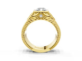 Yellow gold Hexagonal Bezel Radiant Diamond Engraved Band Prong Ring_9