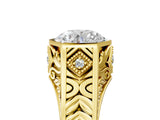 Yellow gold Hexagonal Bezel Round Diamond Engraved Band Prong Ring_35