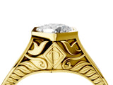 Yellow gold Hexagonal Bezel Round Diamond Engraved Band Ring_10