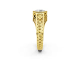 Yellow gold Hexagonal Bezel Round Diamond Engraved Band Ring_8